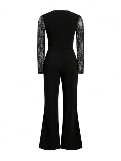 Fabiola - Tuta Elegante Inserti Pizzo Donna Raffinata