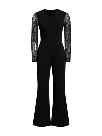 Fabiola - Tuta Elegante Inserti Pizzo Donna Raffinata