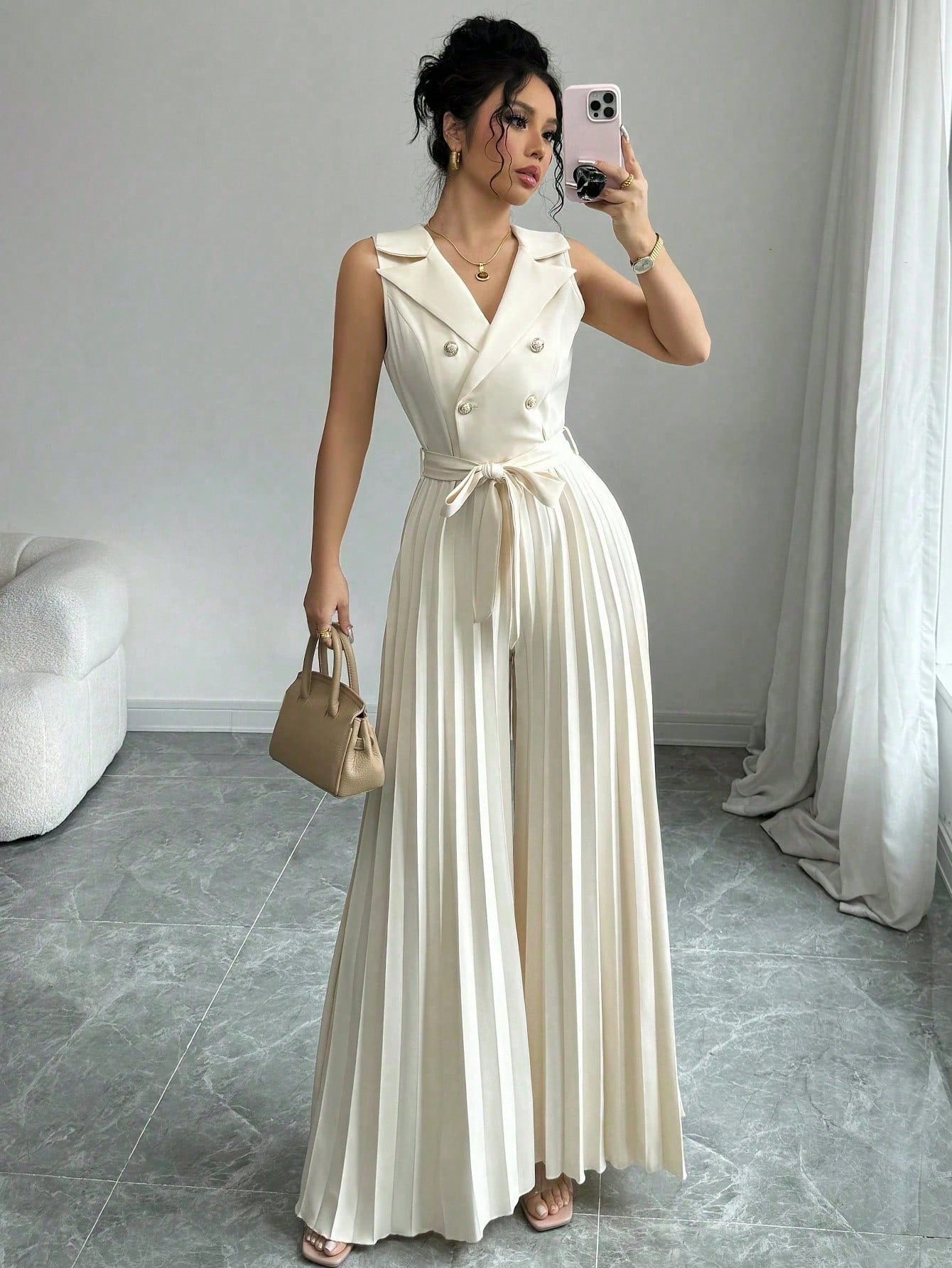 Italia - Tuta Elegante Doppio Petto Plissettata Donna
