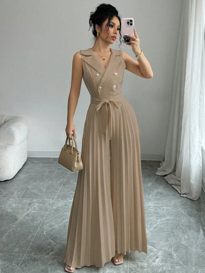 Italia - Tuta Elegante Doppio Petto Plissettata Donna