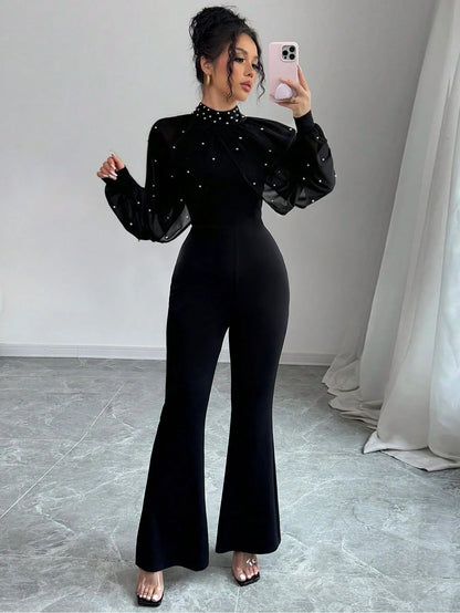 Francesca - Tuta Elegante Maniche Lanterna Perline Donna