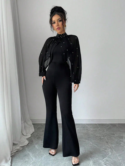 Francesca - Tuta Elegante Maniche Lanterna Perline Donna