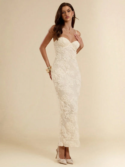 Isadora - Abito Lungo Pizzo Scollo Cuore Donna Elegante