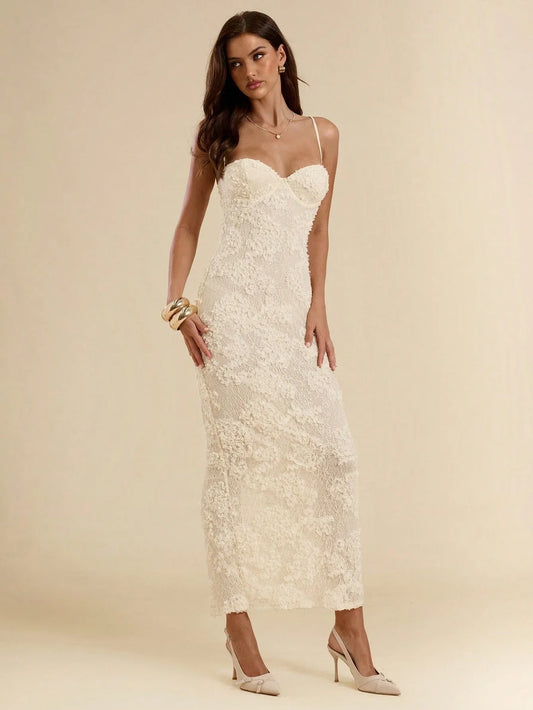 Isadora - Abito Lungo Pizzo Scollo Cuore Donna Elegante