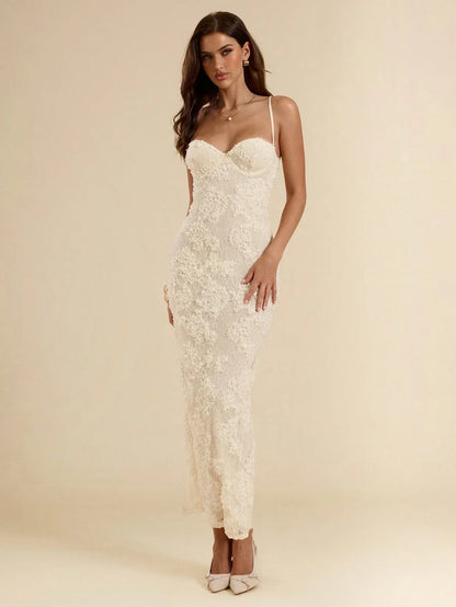 Isadora - Abito Lungo Pizzo Scollo Cuore Donna Elegante