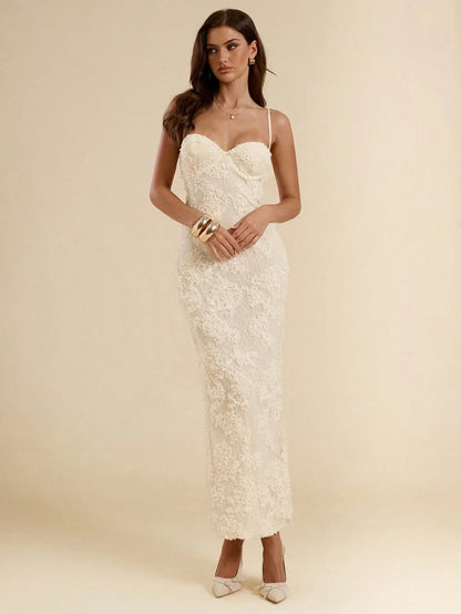 Isadora - Abito Lungo Pizzo Scollo Cuore Donna Elegante