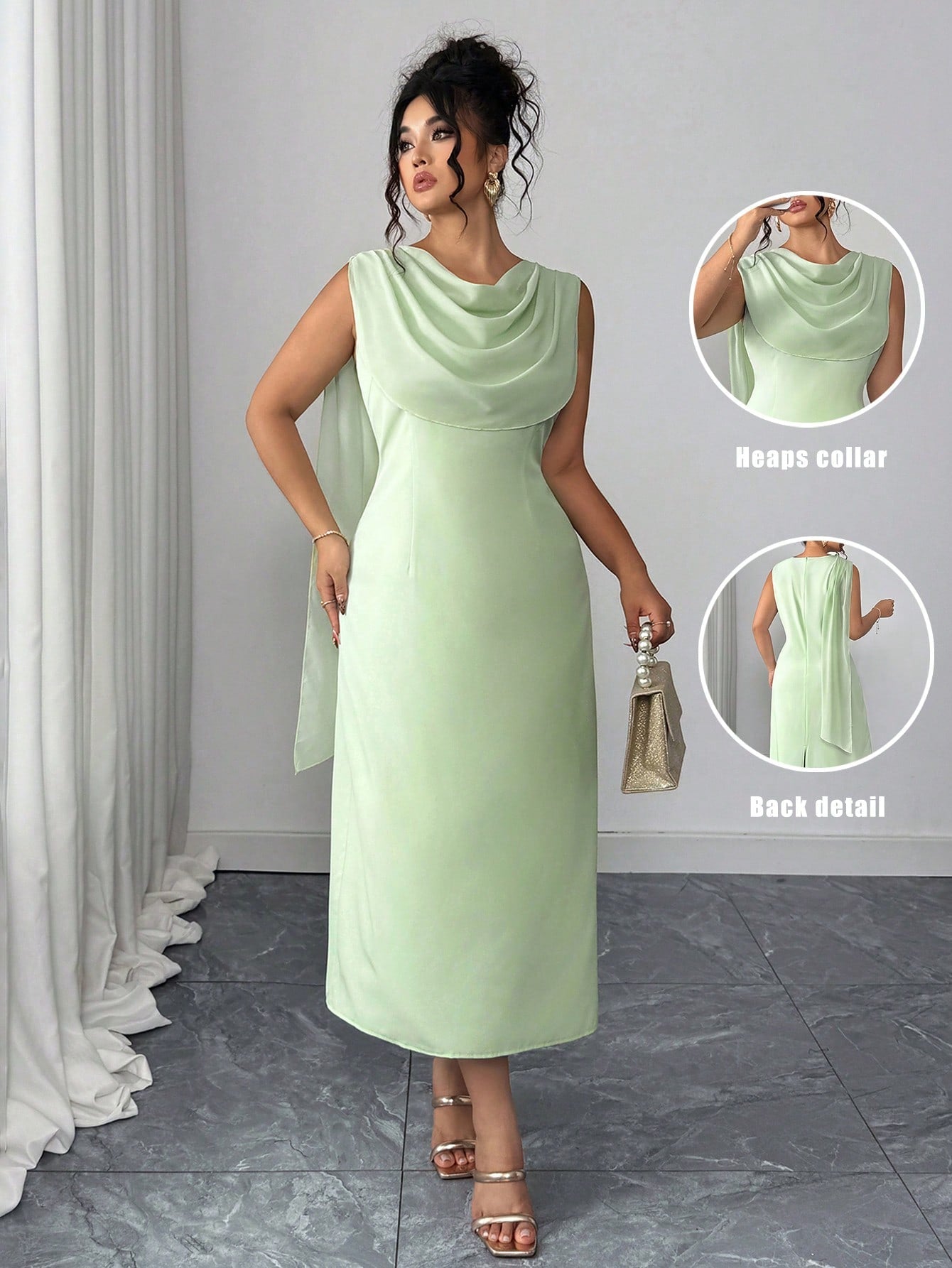 Gabriella - Abito Midi Curvy Collo Francese Increspato Donna