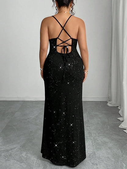Fiora - Abito Paillettes Spalline Schiena Scoperta Taglie Comode