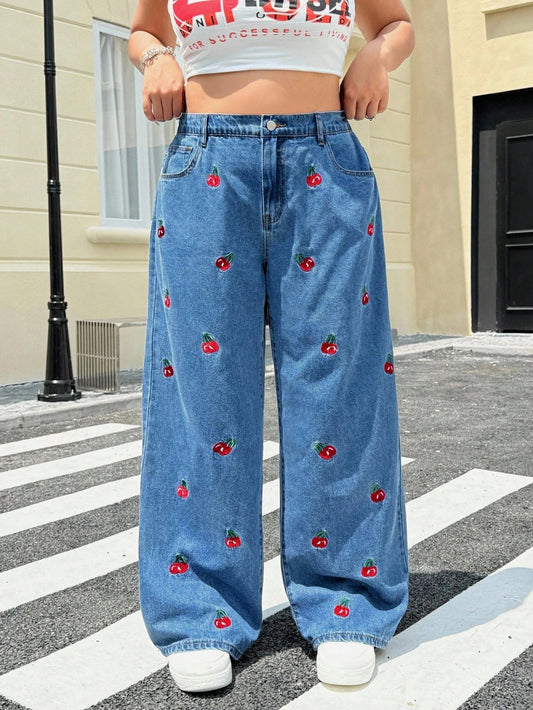 Giuseppina - Jeans Vita Alta Larghi Ricamo Taglie Comode