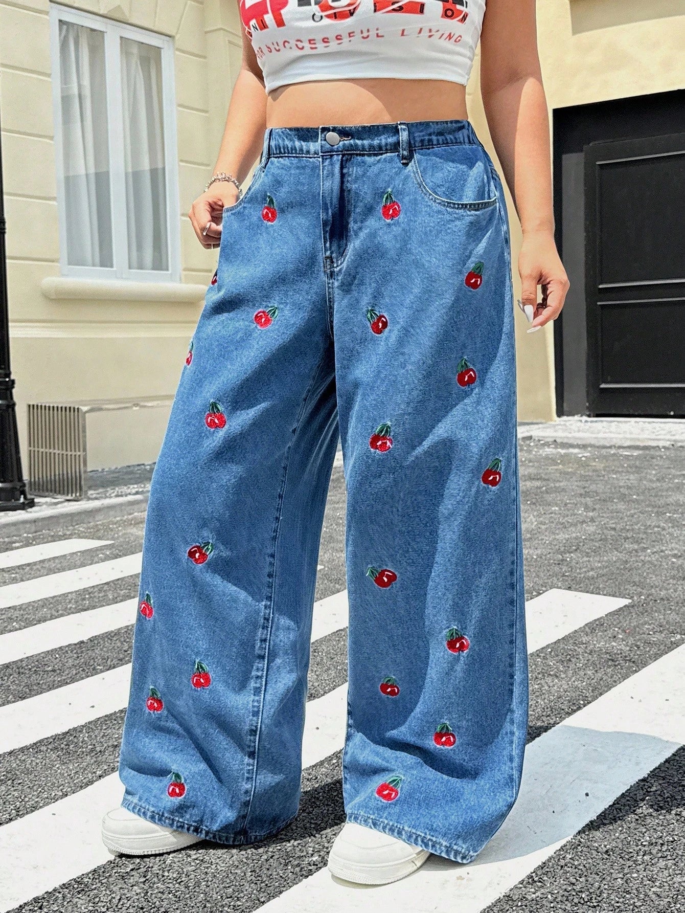 Giuseppina - Jeans Vita Alta Larghi Ricamo Taglie Comode