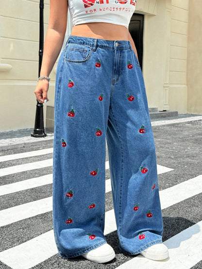 Giuseppina - Jeans Vita Alta Larghi Ricamo Taglie Comode
