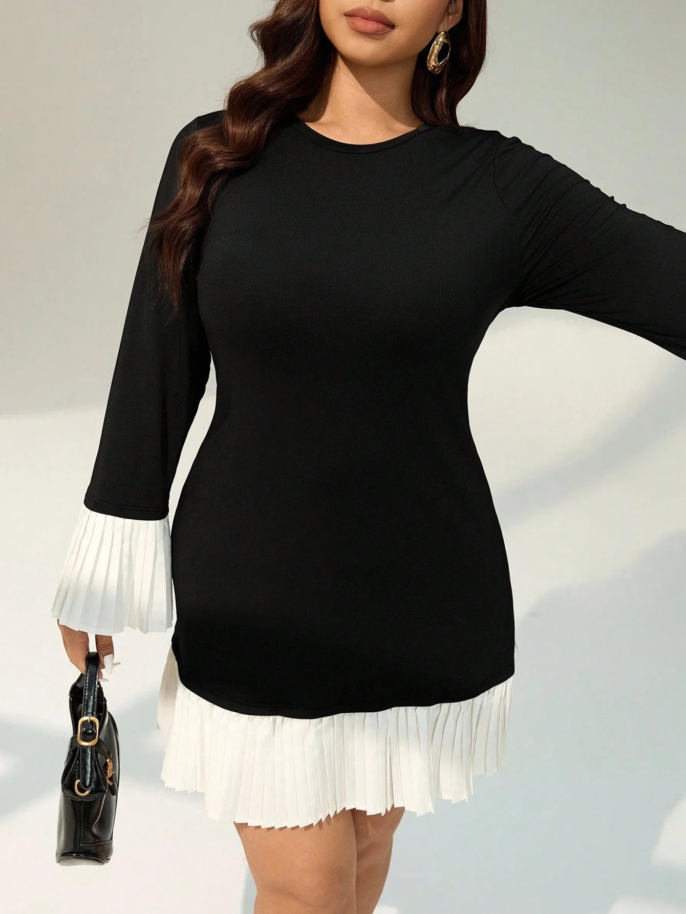 Giovanna - Abito Corto Elegante Maniche Lunghe Nero Donna