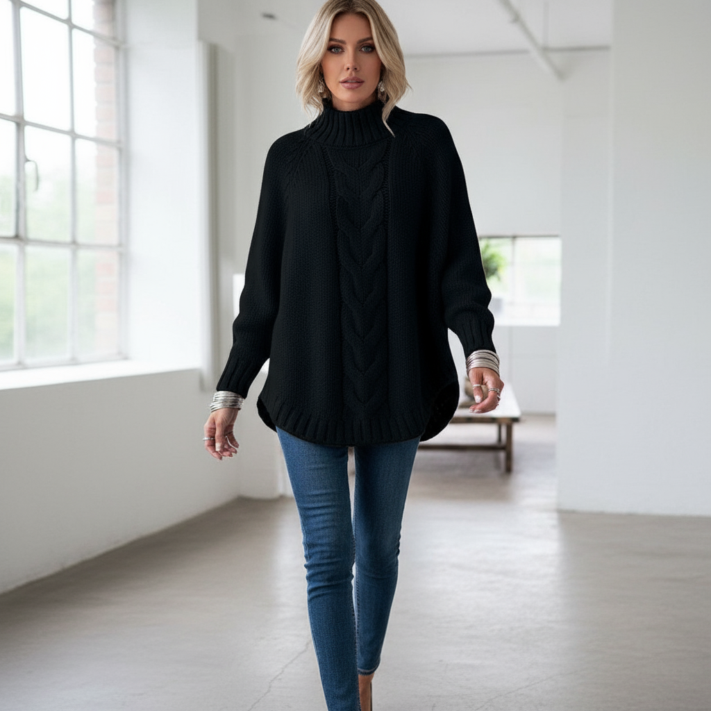 Leana – Maglione Dolcevita Lavorato a Treccia