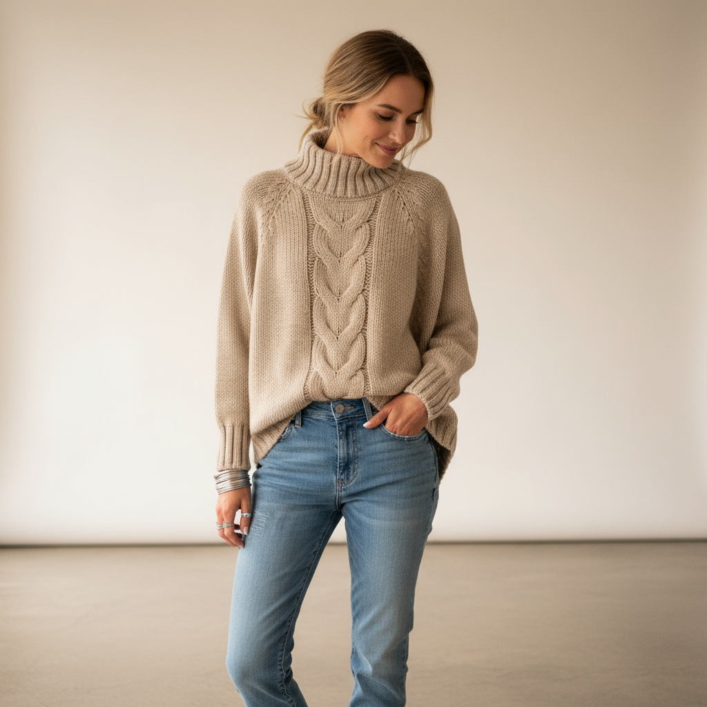 Leana – Maglione Dolcevita Lavorato a Treccia