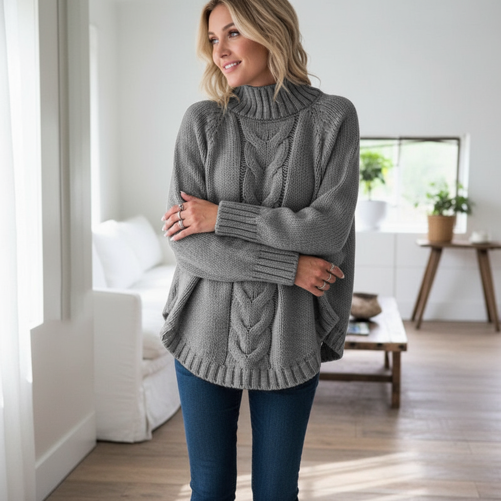 Leana – Maglione Dolcevita Lavorato a Treccia