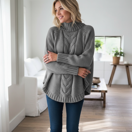 Leana – Maglione Dolcevita Lavorato a Treccia