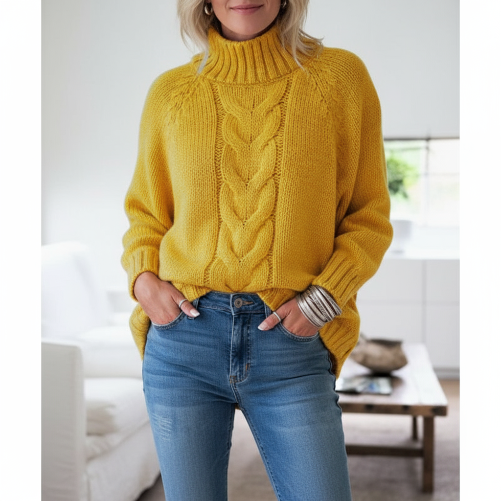Leana – Maglione Dolcevita Lavorato a Treccia