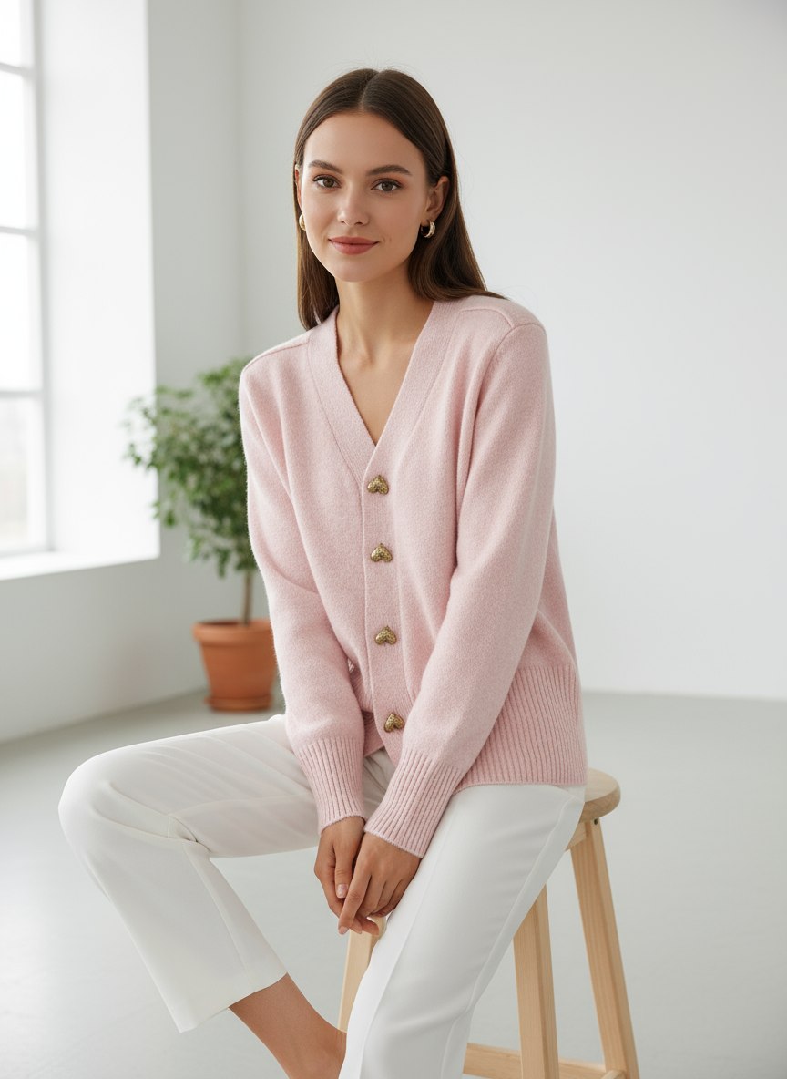 Luna – Cardigan Chic con Bottoni a Cuore Oro