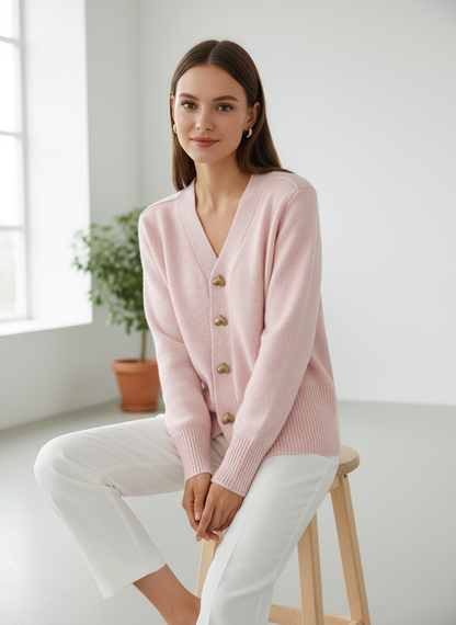 Luna – Cardigan Chic con Bottoni a Cuore Oro