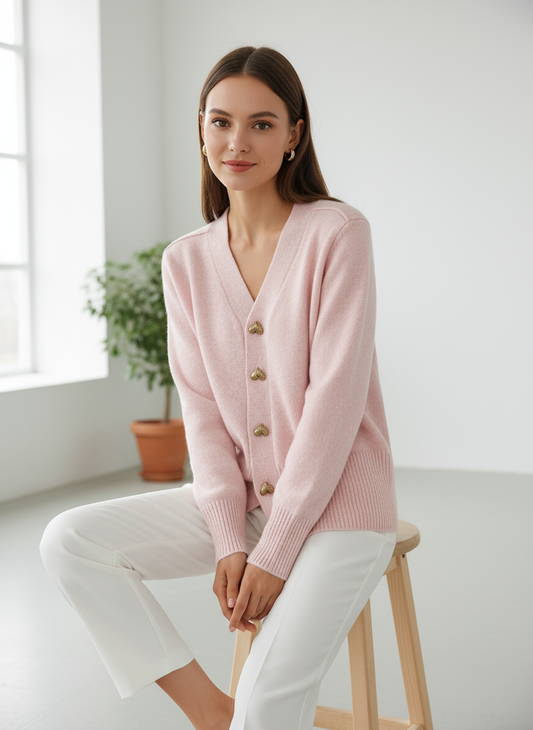 Luna – Cardigan Chic con Bottoni a Cuore Oro