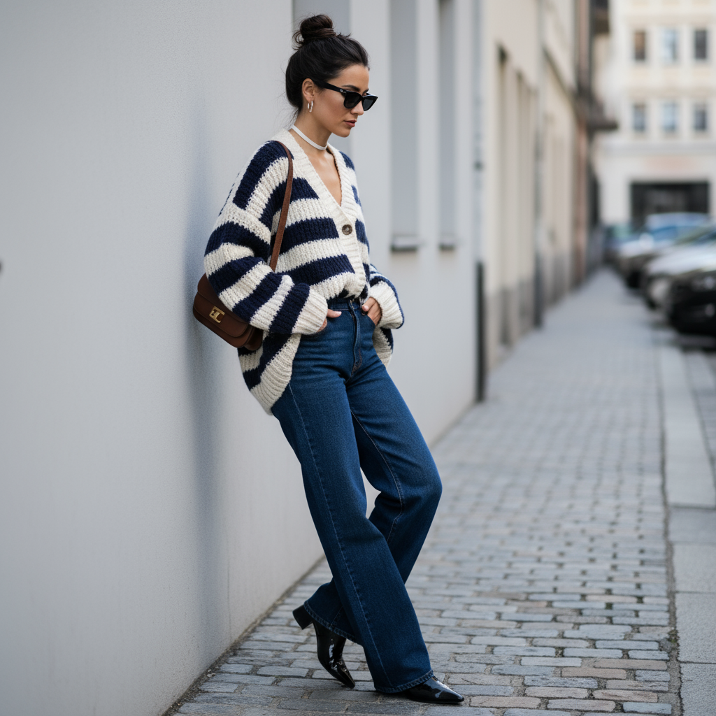 Liora – Cardigan Oversize a Righe dalla Lavorazione Soffice