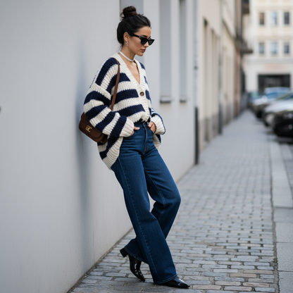 Liora – Cardigan Oversize a Righe dalla Lavorazione Soffice