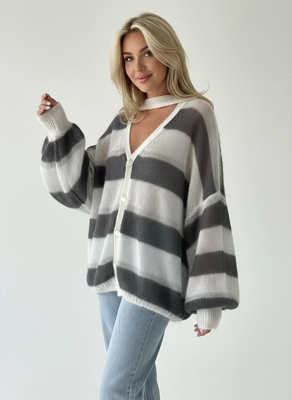 Liora – Cardigan Oversize a Righe dalla Lavorazione Soffice