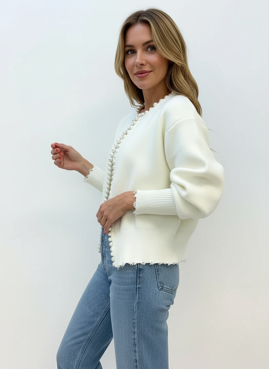 Ildegarda - Cardigan aperto elegante con dettagli di perle