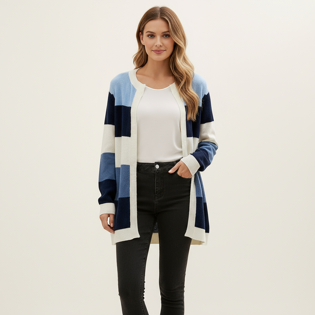 Ivanna - Cardigan aperto colorblock chic da donna