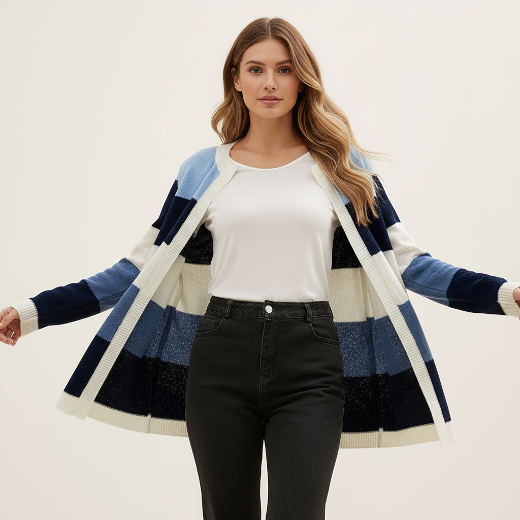 Ivanna - Cardigan aperto colorblock chic da donna