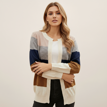 Ivanna - Cardigan aperto colorblock chic da donna