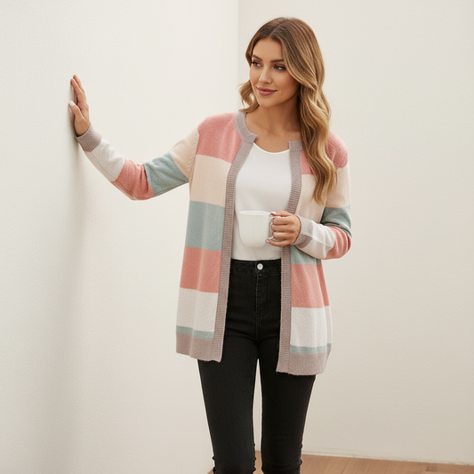 Ivanna - Cardigan aperto colorblock chic da donna