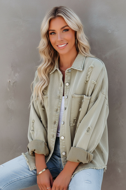 Iria - Giacca denim oversize donna effetto usurato