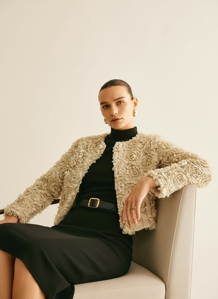 Lisandra - Giacca Strutturata in Raso Floreale Chic