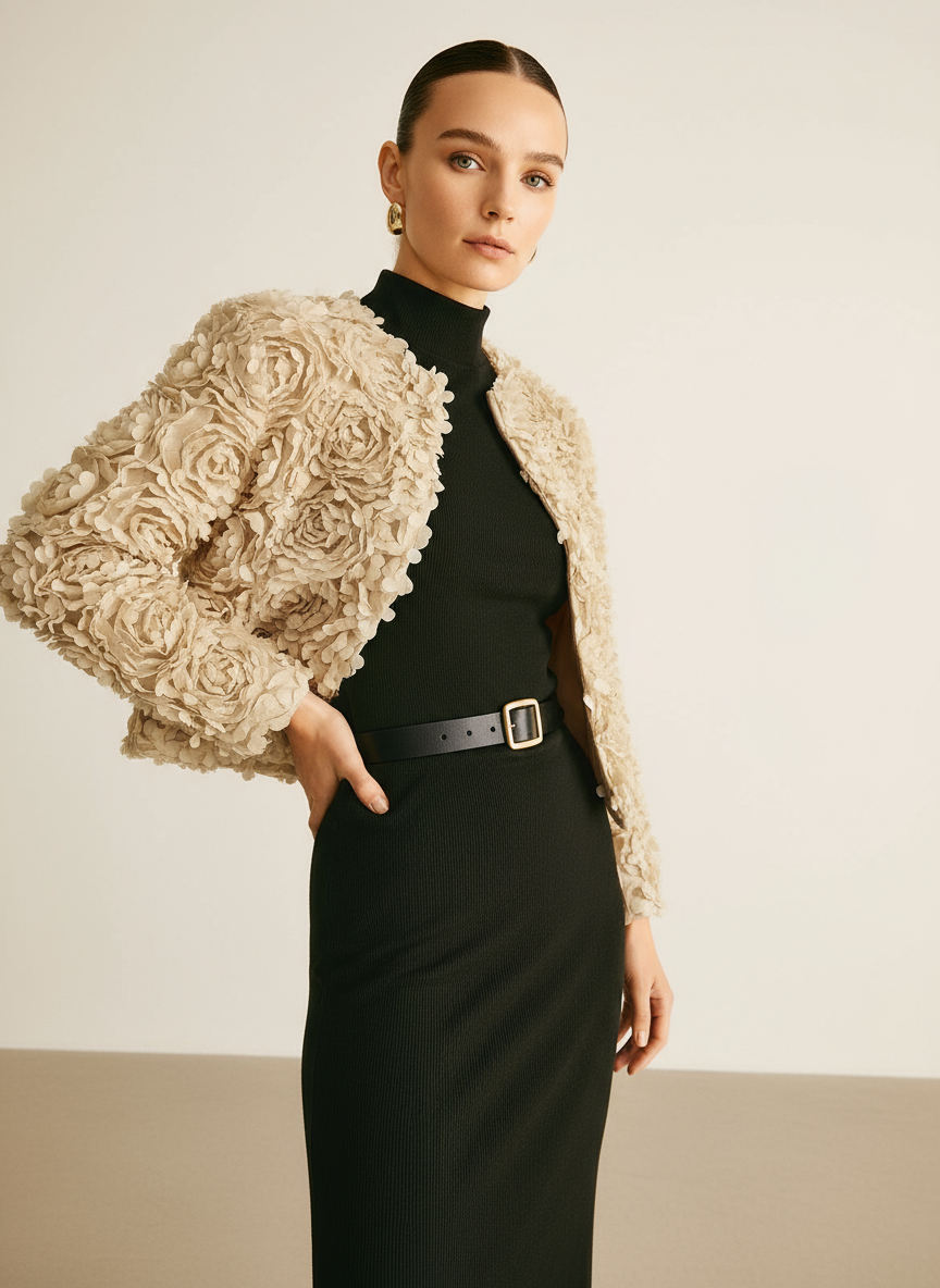 Lisandra - Giacca Strutturata in Raso Floreale Chic