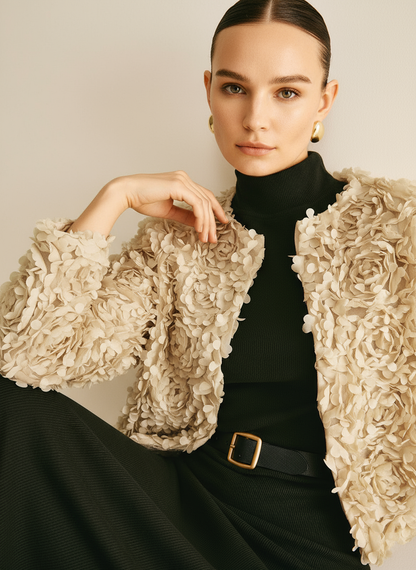 Lisandra - Giacca Strutturata in Raso Floreale Chic