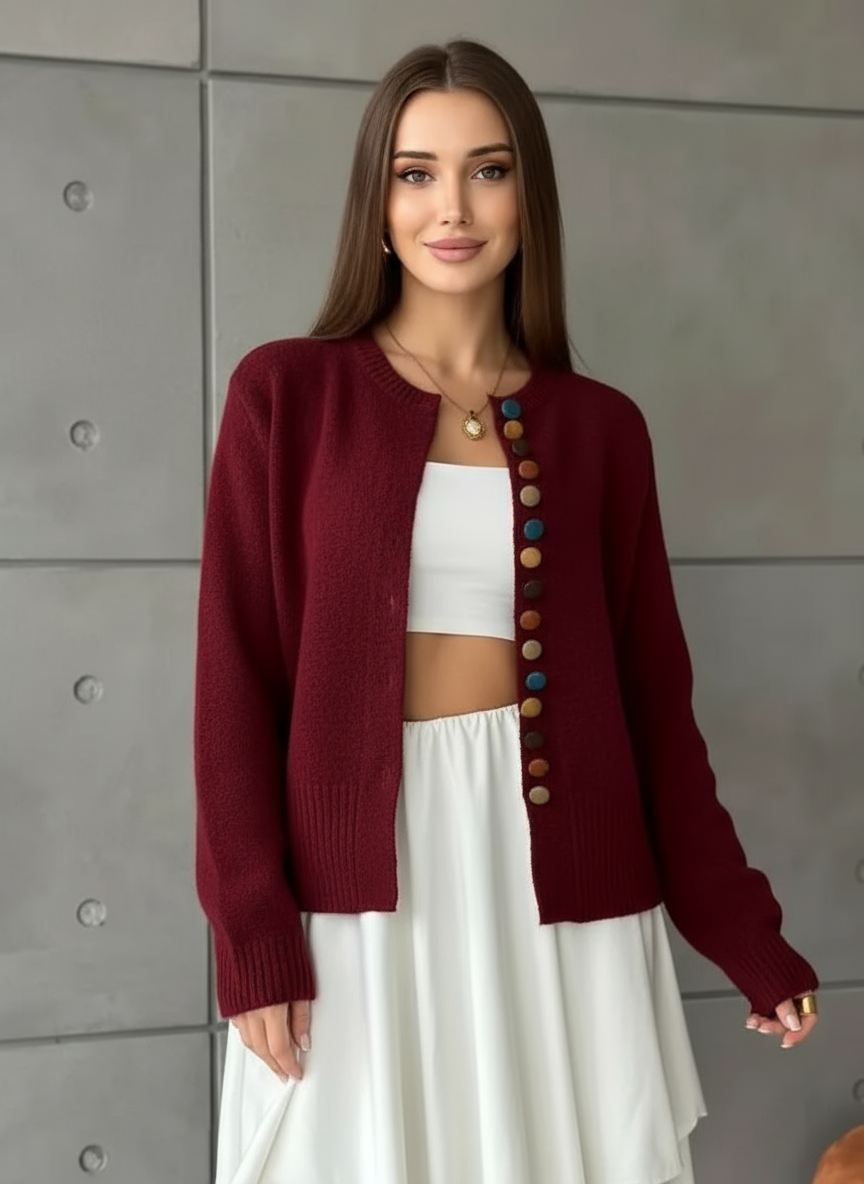 Ivetta - Maglia donna morbida con bottoni colorati