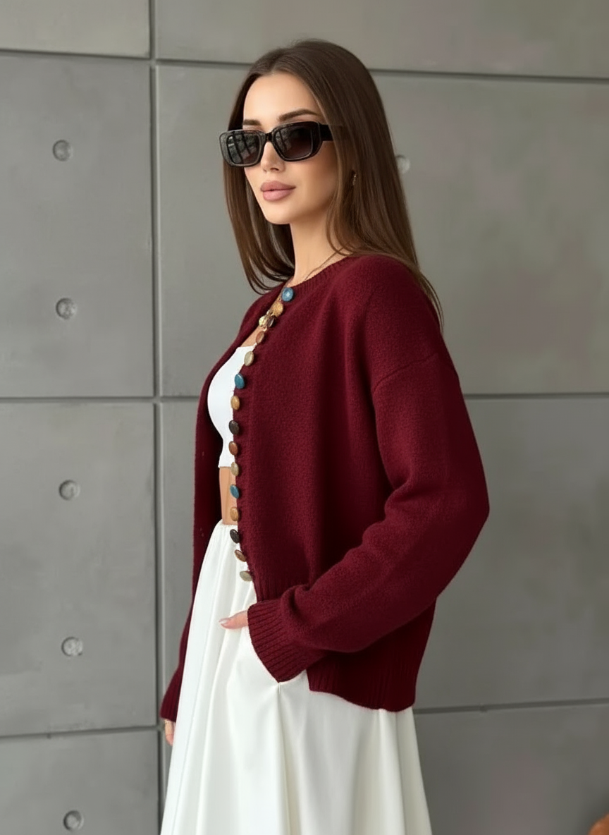 Ivetta - Maglia donna morbida con bottoni colorati