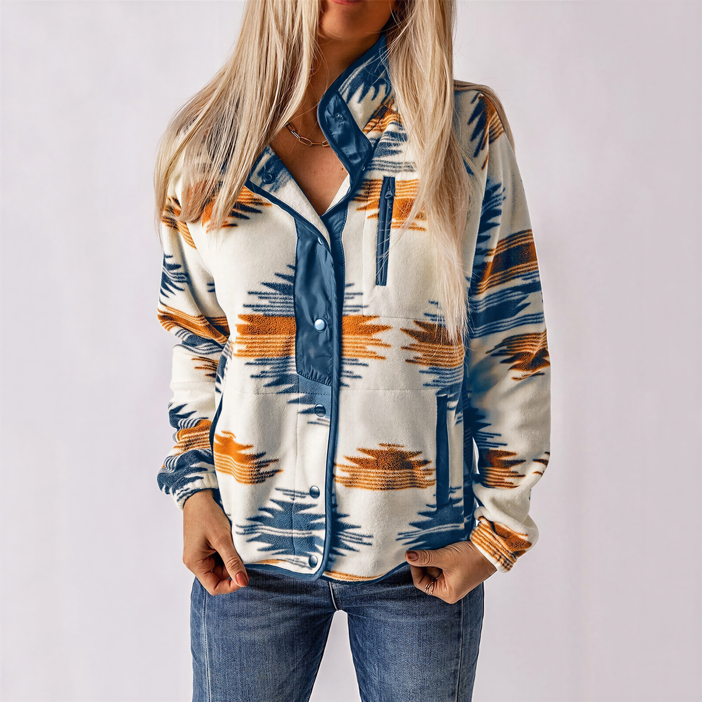 Ivette - Pullover donna boho con zip tribale