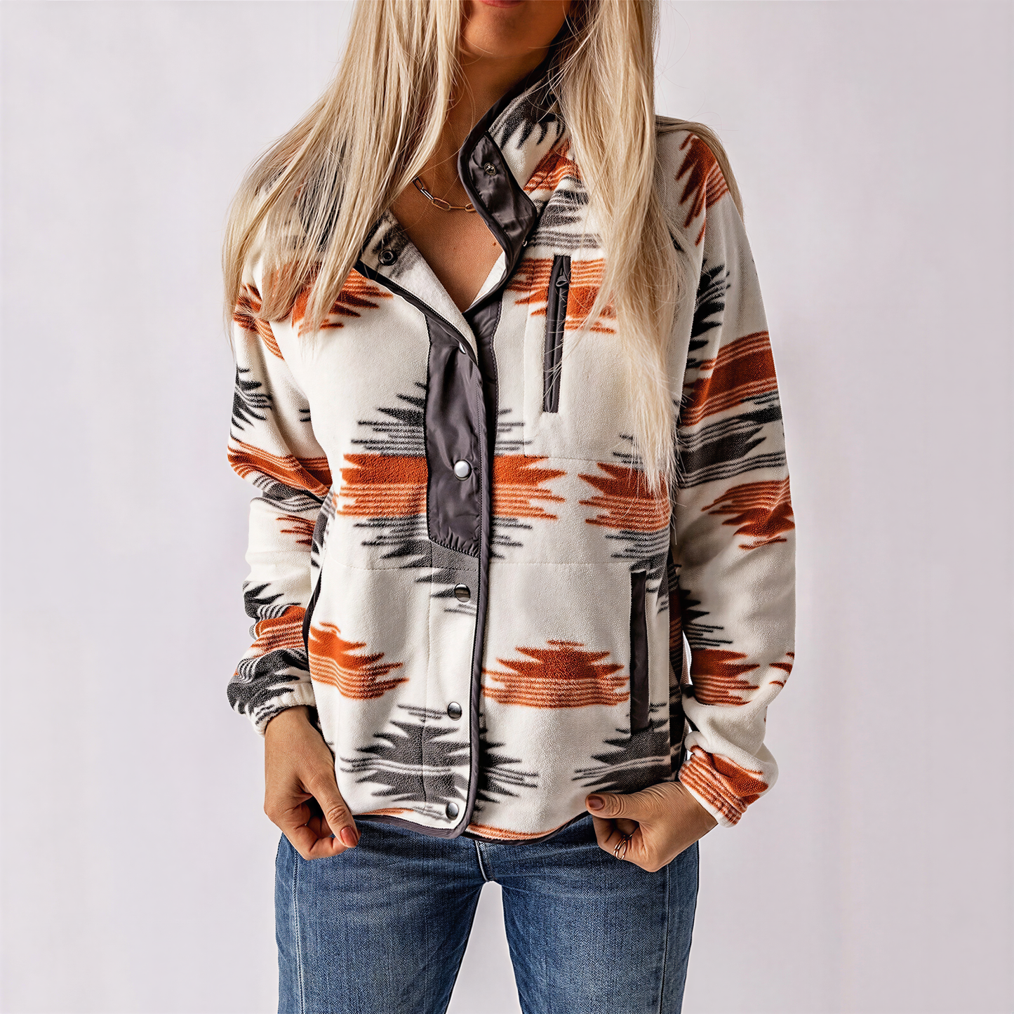 Ivette - Pullover donna boho con zip tribale