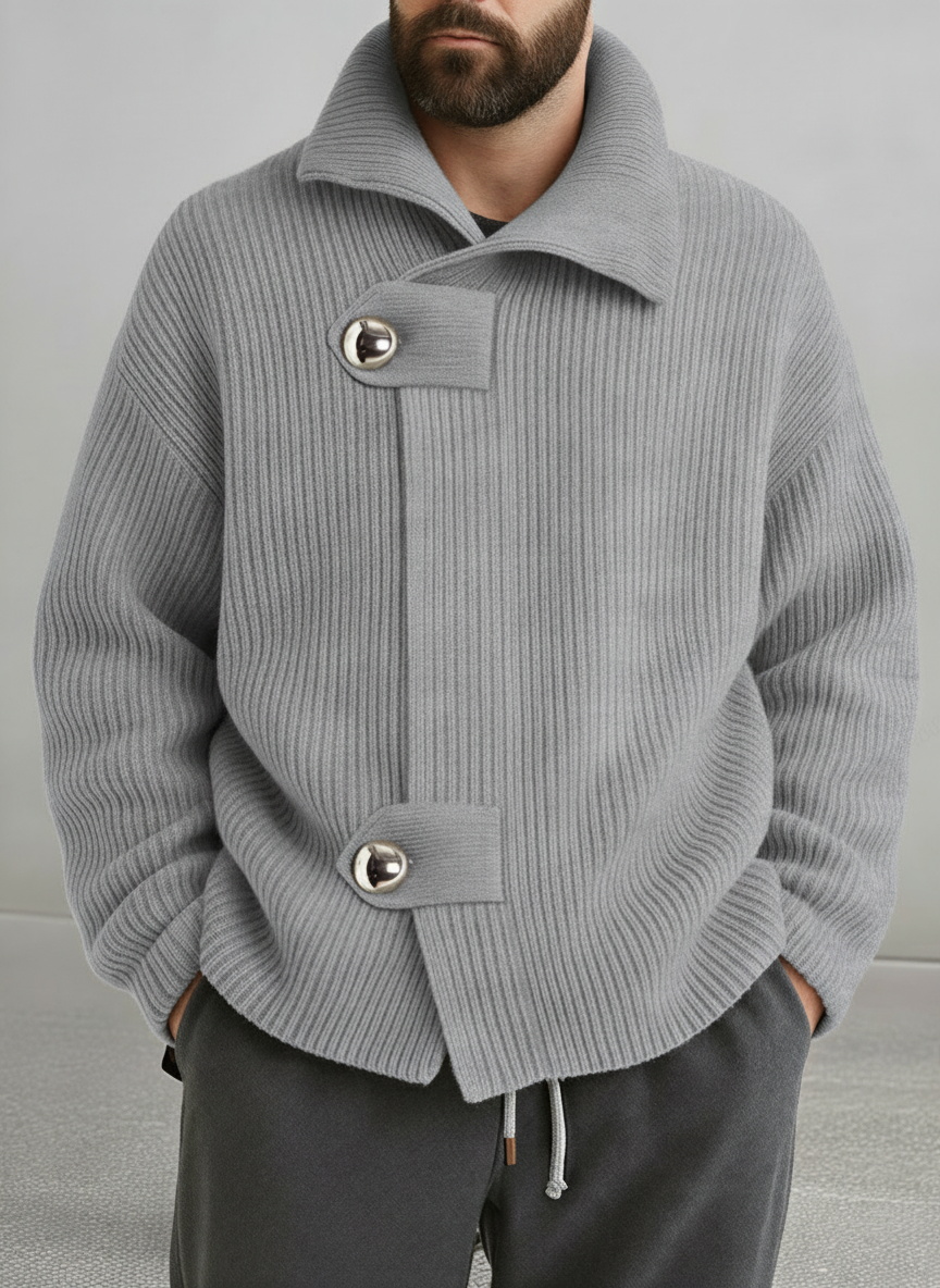 Hilarion - Cardigan Uomo Rilassato con Chiusura Scultorea