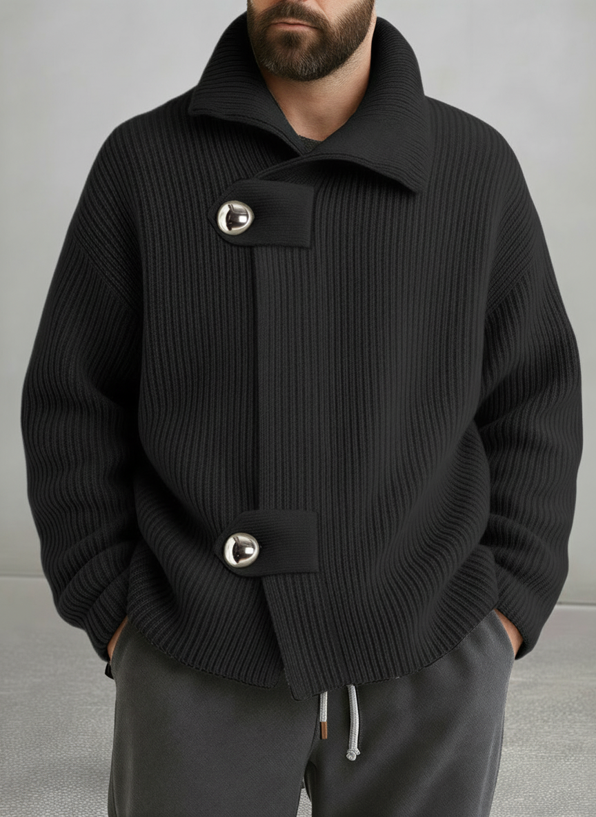 Hilarion - Cardigan Uomo Rilassato con Chiusura Scultorea