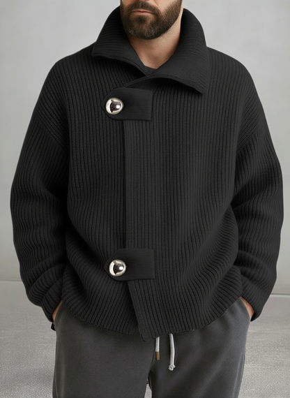 Hilarion - Cardigan Uomo Rilassato con Chiusura Scultorea