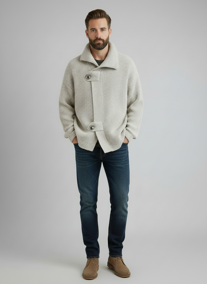 Hilarion - Cardigan Uomo Rilassato con Chiusura Scultorea
