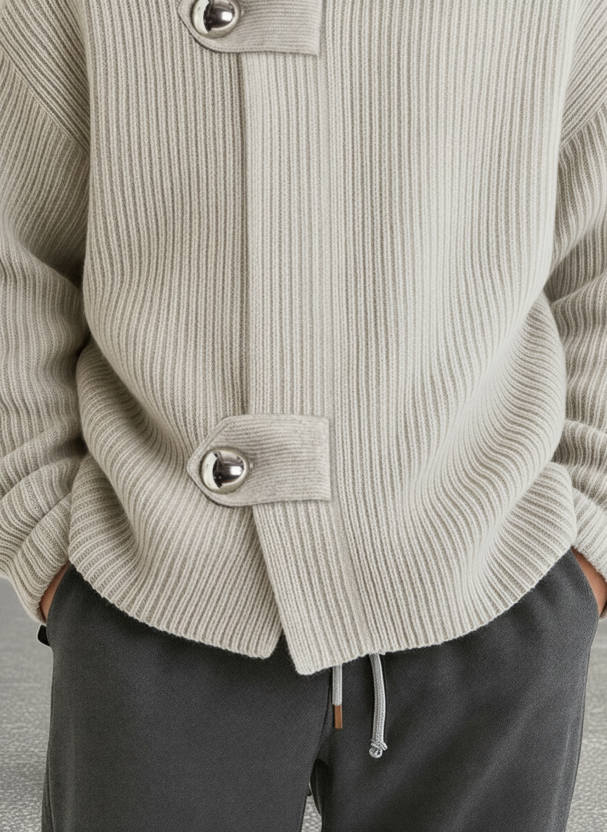 Hilarion - Cardigan Uomo Rilassato con Chiusura Scultorea
