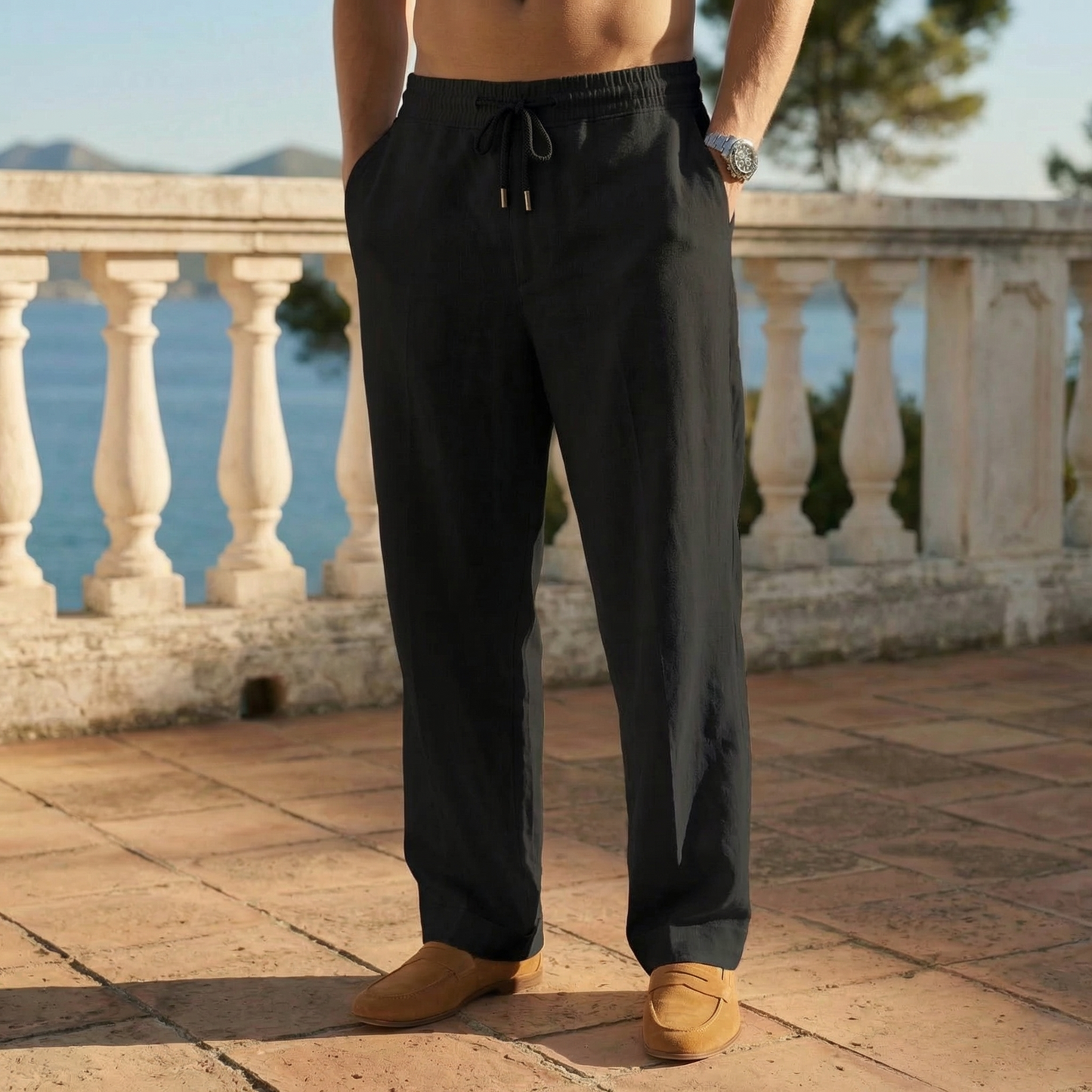 Nunziato - Pantaloni Uomo in Lino Eleganti
