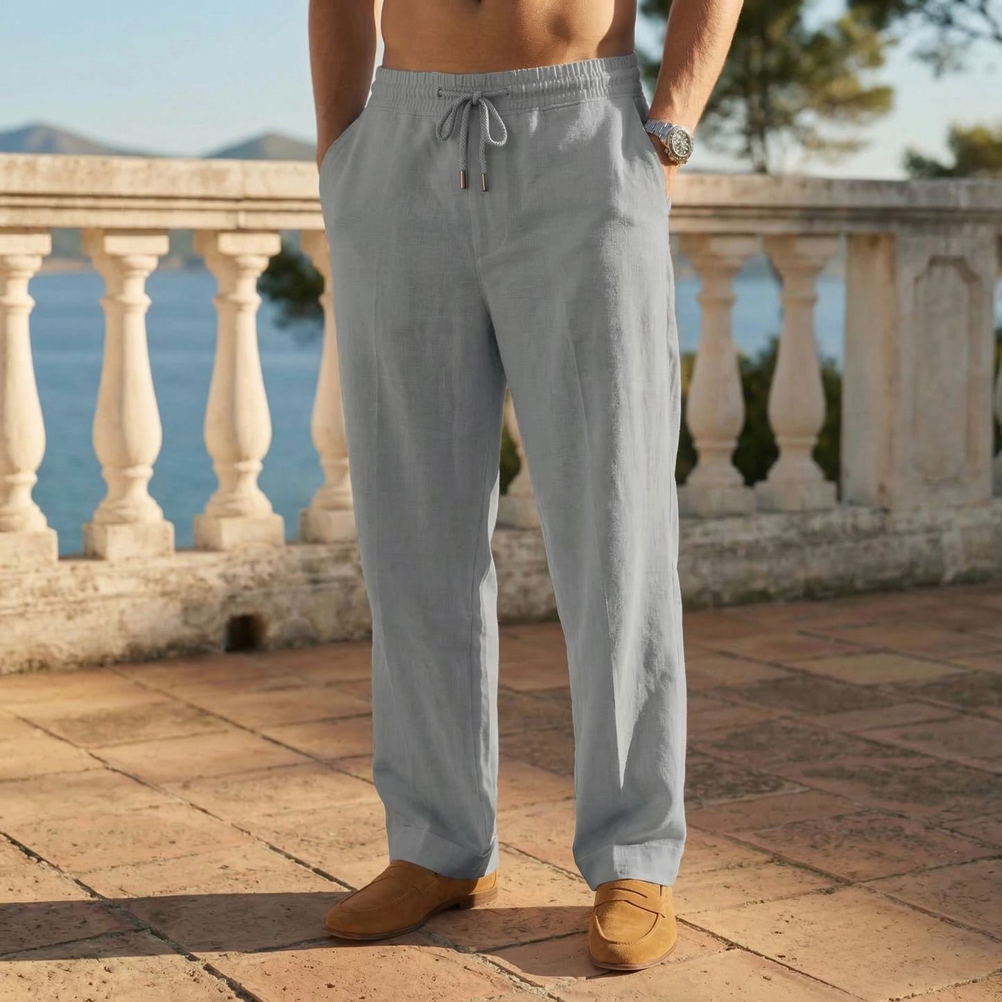 Nunziato - Pantaloni Uomo in Lino Eleganti