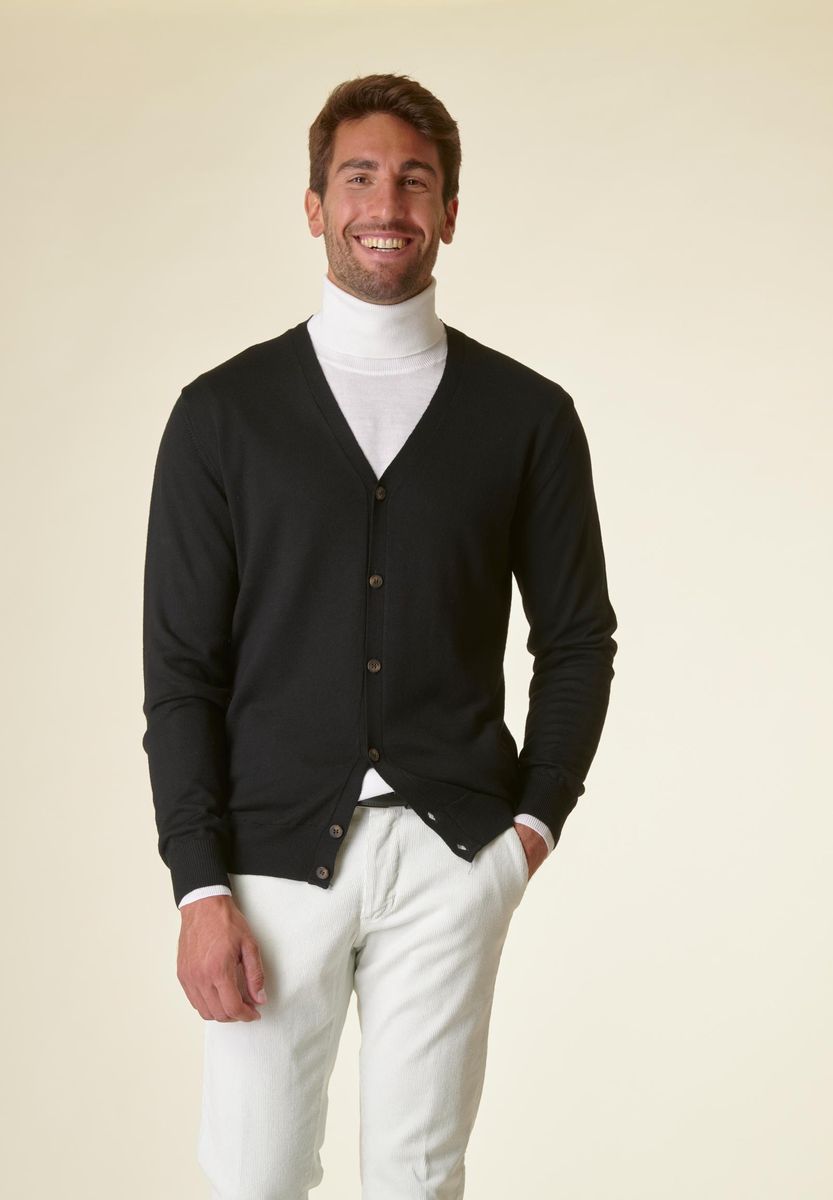 Tobino - Cardigan Nero Con Bottoni Uomo Elegante