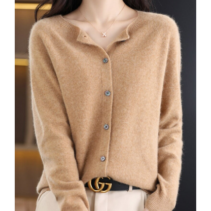 Aurelia - Cardigan girocollo in pura lana merino donna