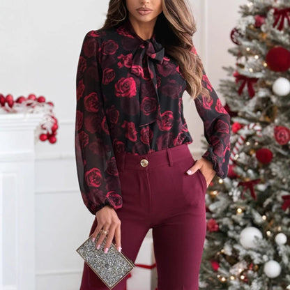 Liliana - Camicia Donna in Chiffon Stampata a Maniche Lunghe